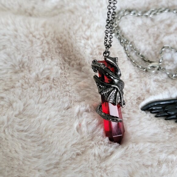 Lot of Gothic Goth Jewelry - Skulls Dragon Red Crystal Chokers Necklaces Earring - Picture 6 of 11